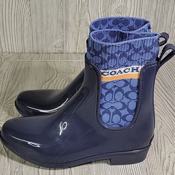 Coach Rivington Logo Navy Blue Rain Boots Womens Size 5 New - Picture 5 of 14